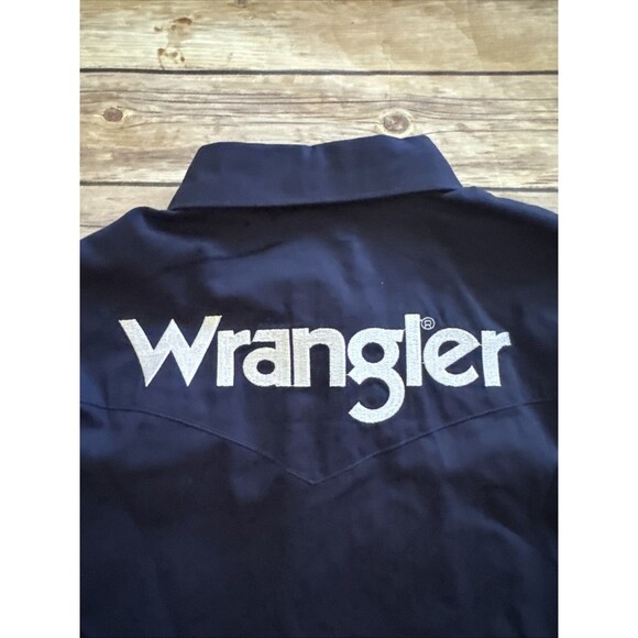 NEW Wrangler Shirt Vintage Blue Shirt Cowboy Button L Spell Out Logo MP2327N - Picture 10 of 10